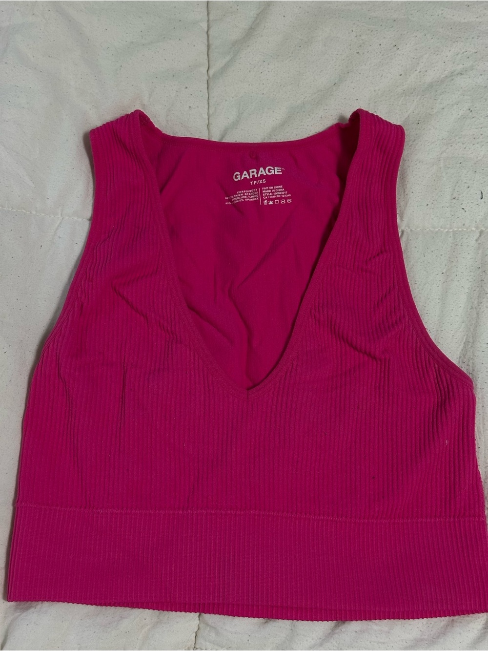 Garage Hot Pink Ribbed V-Neck Crop Top